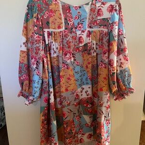 Floral Patchwork Dress with Puff Sleeves